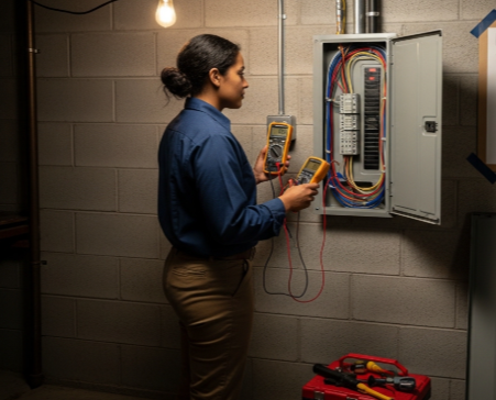 electrician installing new electrical panel during service upgrade