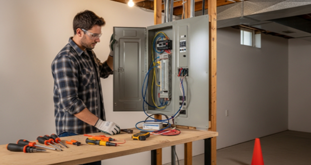 electrician performing load calculation before panel replacement