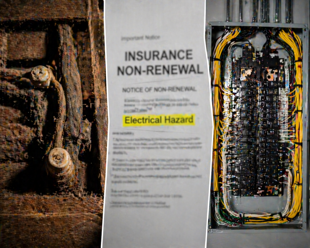 Comparison of dangerous knob-and-tube wiring and modern electrical systems to prevent insurance policy cancellation in New York City.
